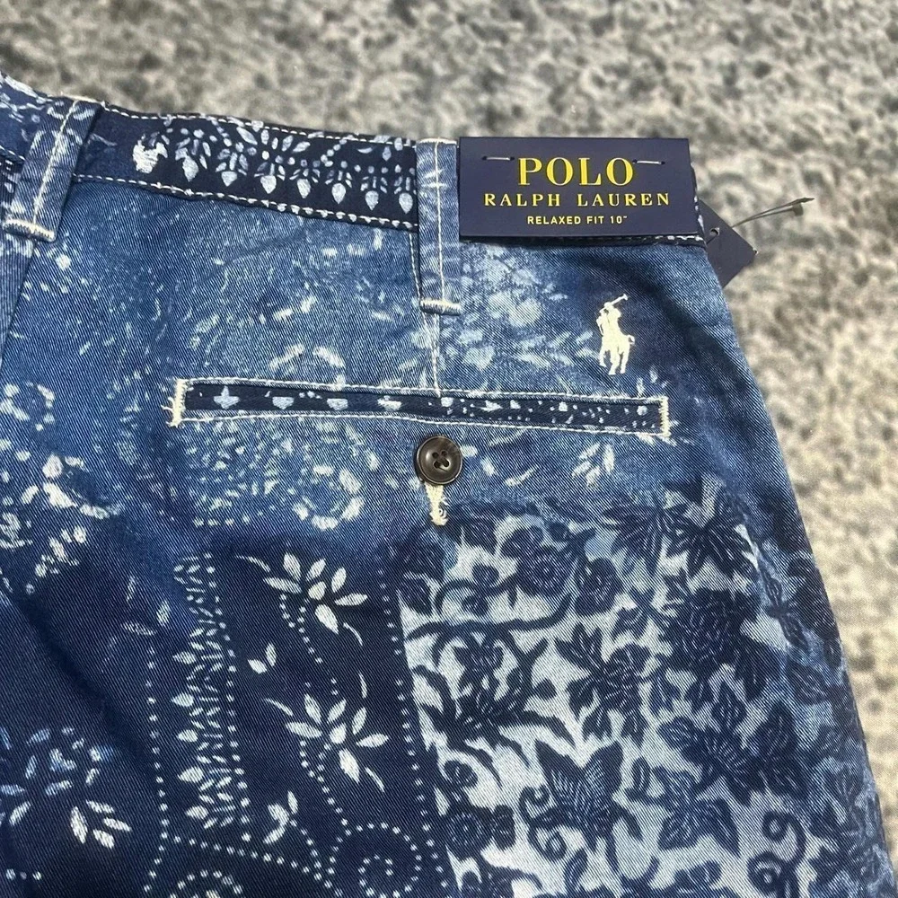 NWT Polo Ralph Lauren Chino Shorts Relaxed Fit Bandana Blue Mens 30